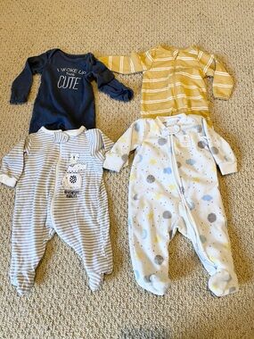 Baby Boy Sleeper Lot Newborn Gerber Carters Clothing Bundle